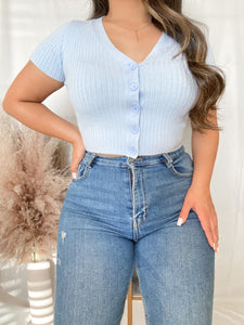 Ariana Cropped Knit Top (Baby blue)