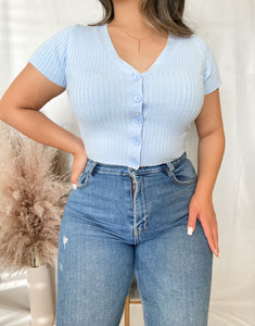Ariana Cropped Knit Top (Baby blue)