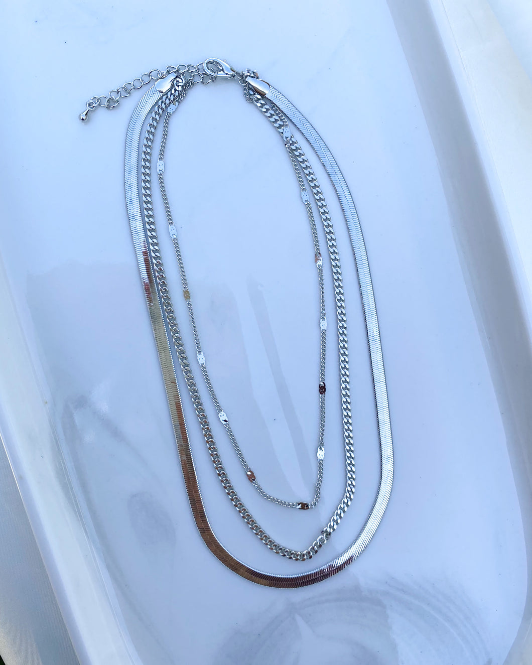 Herringbone Layered Necklace (Silver)